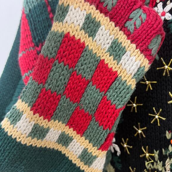 Vintage Womens Tiara Christmas Sweater Medium Oversized Knit Plaid Teddy Bear - Picture 6 of 7